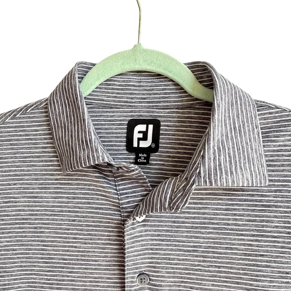 FJ FootJoy Golf Polo Shirt Men’s Medium Heather Gray & White Performance Stretch - Picture 2 of 11